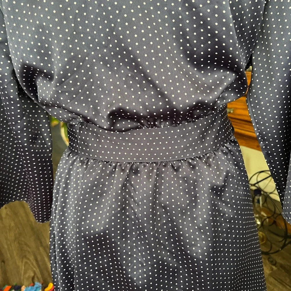 CABERNET Navy Polka Dot 3/4 Sleeve Short Belted Wrap Front Bathrobe
